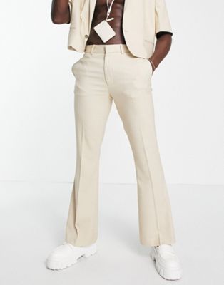 ASOS DESIGN flared suit trousers in ecru microtexture - ASOS Price Checker