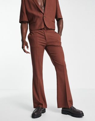 ASOS DESIGN flared suit trousers in rust microtexture