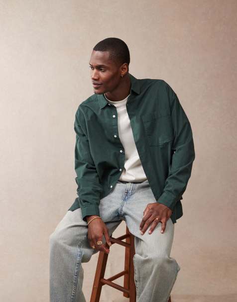 ASOS DESIGN - Flaskegrøn oversized firkantet skjorte - view 1