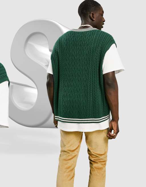 ASOS DESIGN – Flaskgrönt stickat cricketlinne med kantrand, 4 av 4