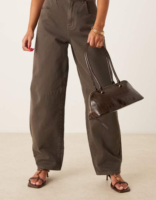 ASOS DESIGN flat base bowler bag in chocolate croc