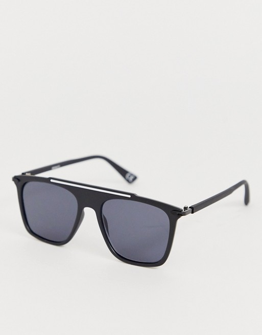 ASOS DESIGN flat brow navigator retro sunglasses in black with smoke lenses