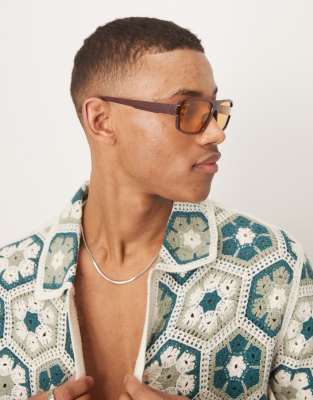 Asos Design Flat Brow Sunglasses In Brown