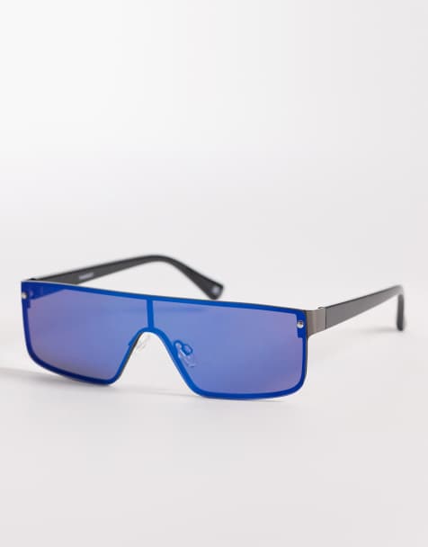 ASOS DESIGN flat brow sunglasses in metal frame with cobalt reflective lens - view 1