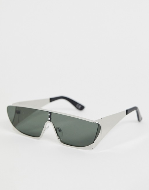 ASOS DESIGN flat brow visor with green lens and silver detail