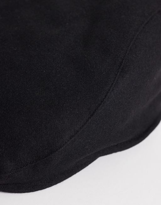 ASOS DESIGN flat cap in black melton, 2 of 3
