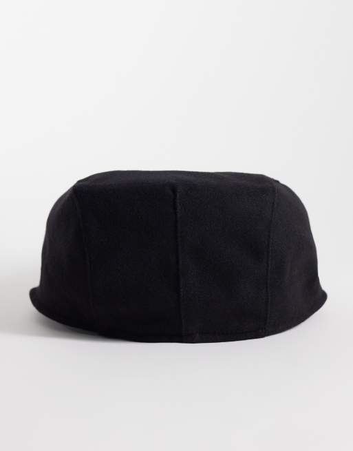 ASOS DESIGN flat cap in black melton, 3 of 3