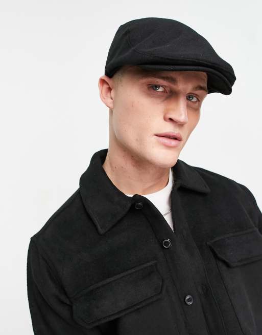 Black moulded melton sales flat cap