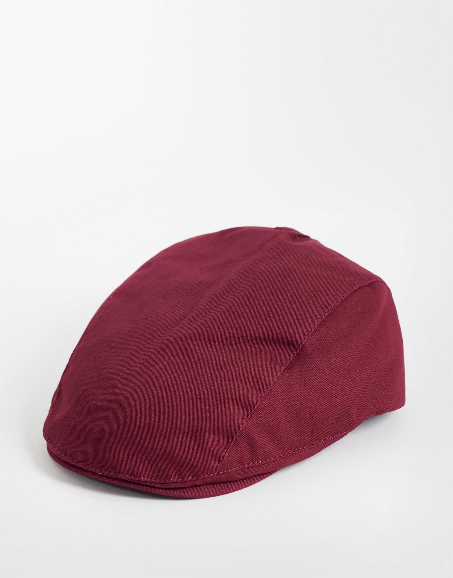 asos design flat cap in burgundy