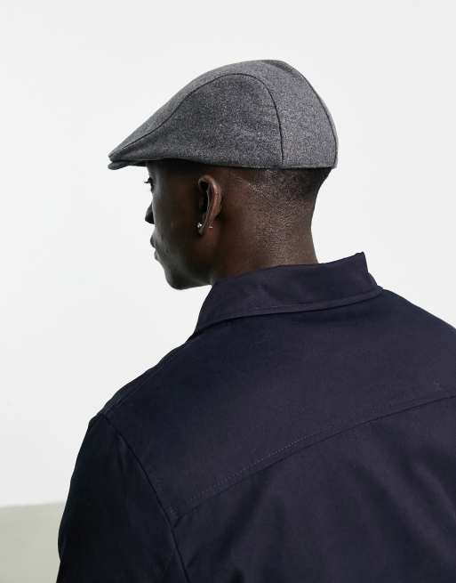 ASOS DESIGN flat cap in charcoal