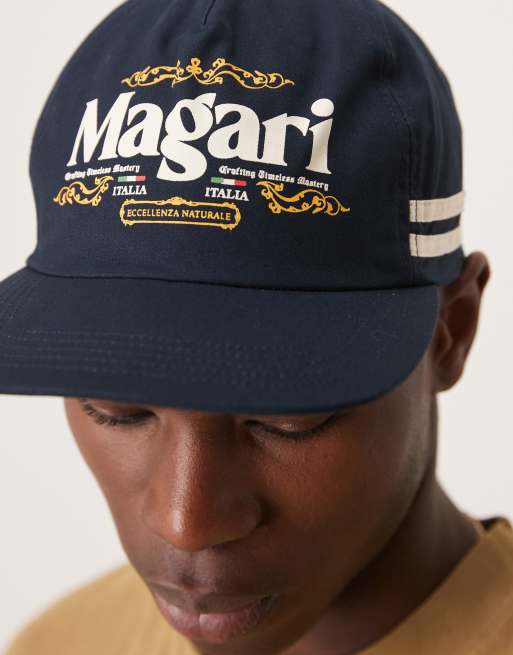 ASOS DESIGN flat peak cap with graphic in navy, 2 of 3