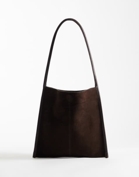 ASOS DESIGN flat suede shoulder bag in chocolate - view 1