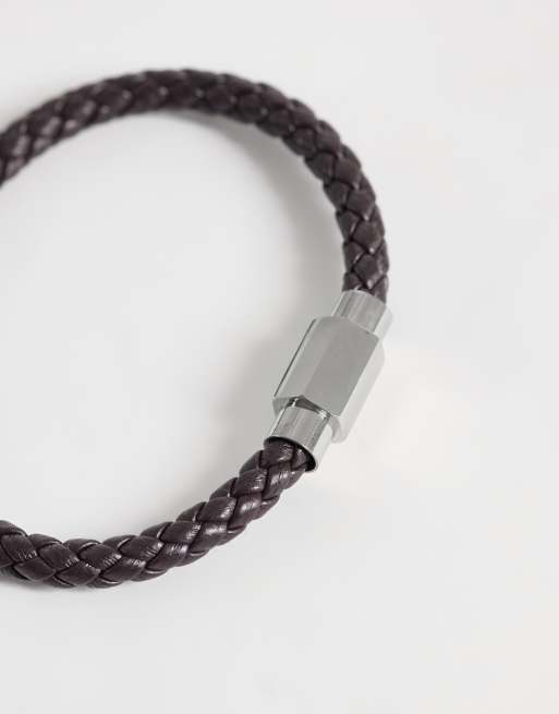 ASOS DESIGN flätat armband i brun läderimitation, 2 av 3