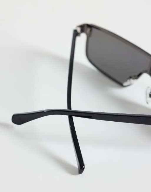 ASOS DESIGN flatbrow metal sunglasses with gun metal frame and smoke reflective lens, 2 of 3