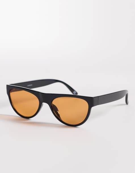 ASOS DESIGN flatbrow sunglasses in black frame with amber lens - view 1