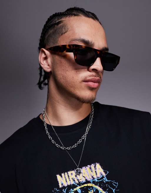 ASOS DESIGN flatbrow sunglasses with dark brown tortoiseshell frame and smoke lens - BROWN
