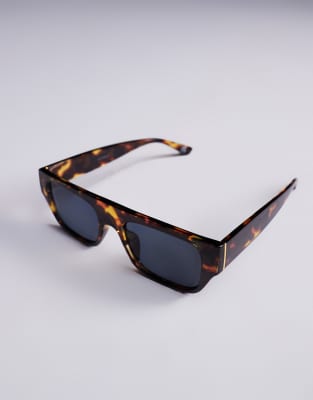 Asos Design Flatbrow Sunglasses With Dark Brown Tortoiseshell Frame And Smoke Lens In Brown