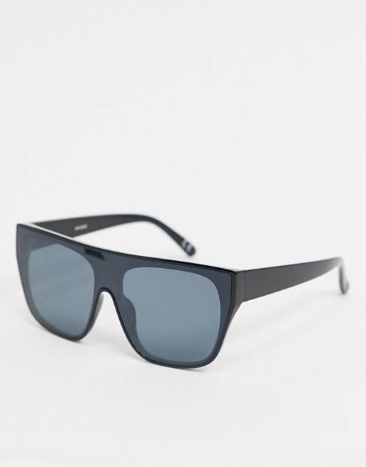 ASOS DESIGN flatbrow visor sunglasses in black plastic with smoke lens