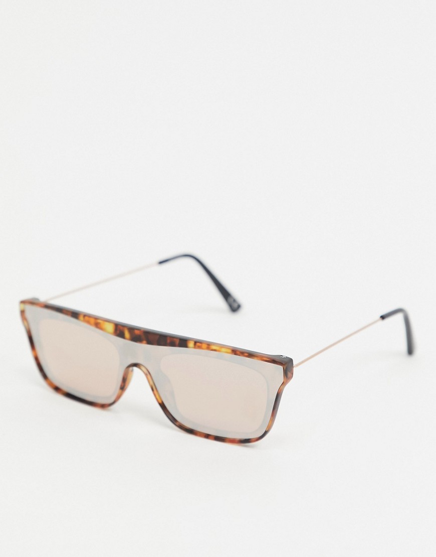 ASOS DESIGN flatbrow visor sunglasses in tort with smoke lens-Brown