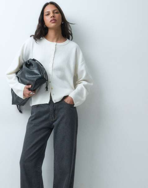 ASOS DESIGN flauschige Cardigan mit lockerer Passform und Rundhalsausschnitt in Cremeweiß - view 1