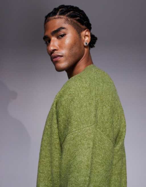 ASOS DESIGN – Flauschige Oversize-Strickjacke in Grün mit V-Ausschnitt, 4 von 5