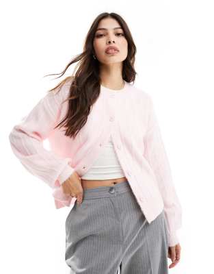 ASOS DESIGN - Flauschige Oversize-Strickjacke in Rosa