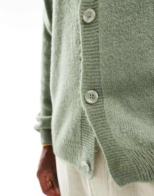 ASOS DESIGN – Flauschige Strickjacke in Salbeigrün mit Rundhalsausschnitt und lockerem Schnitt, 3 von 4