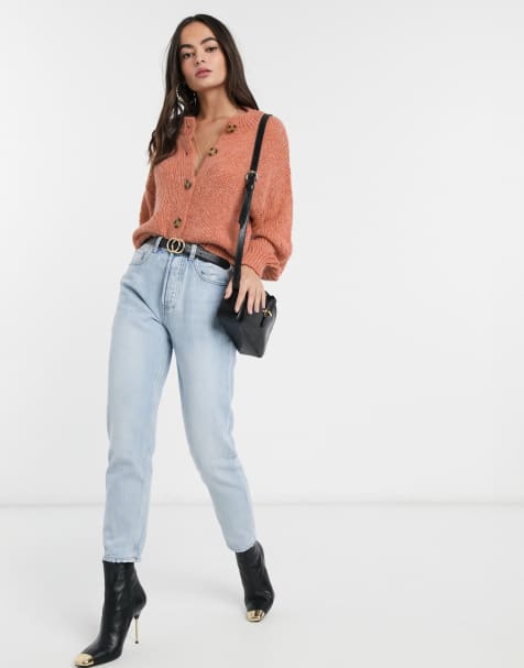 ASOS DESIGN – Flauschige Strickjacke mit Rundhalsausschnitt und Knöpfen