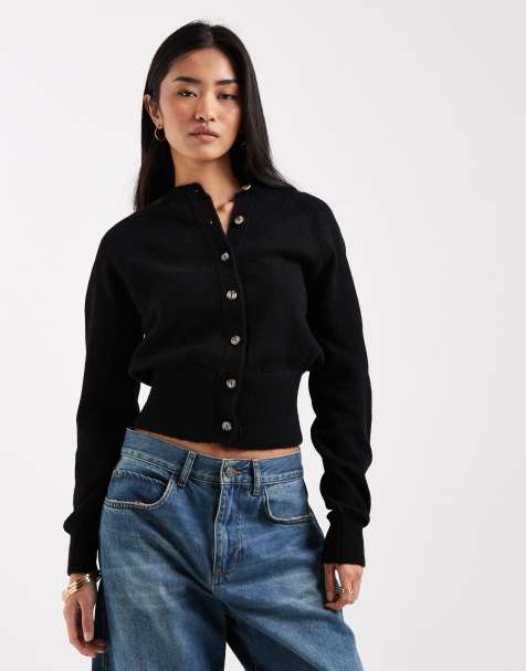 ASOS DESIGN – Flauschige, taillierte Strickjacke in Schwarz - view 1