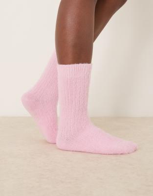 ASOS DESIGN - Flauschige Wimpern-Socken in Rosa