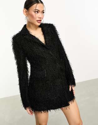 ASOS DESIGN - Flauschiger Blazer-Playsuit in Schwarz