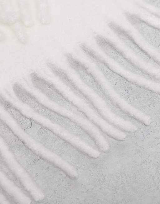 ASOS DESIGN woven fluffy tassel scarf in winter white