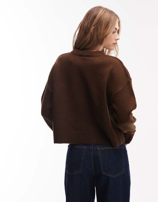 ASOS DESIGN – Flauschiger, handbestickter Strickpullover in Braun, 4 von 4