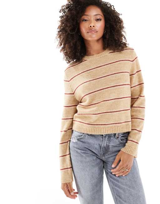 ASOS DESIGN – Flauschiger Oversize-Pullover in gestreiftem Braun