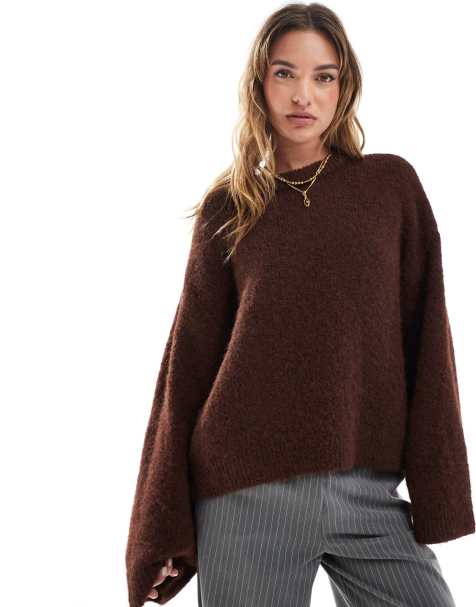 ASOS DESIGN – Flauschiger Oversize-Pullover in Schokobraun mit weiten Ärmeln - view 1