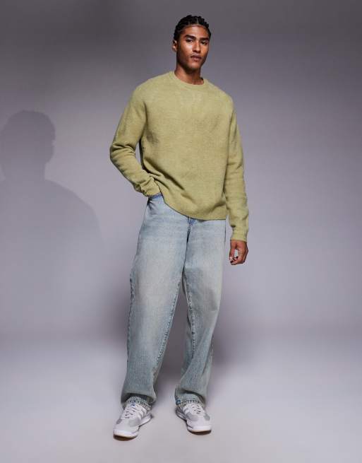 ASOS DESIGN – Flauschiger Oversize-Strickpullover in Salbeigrün mit Rundhalsausschnitt, 2 von 5