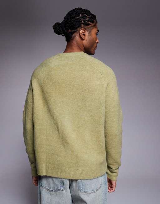 ASOS DESIGN – Flauschiger Oversize-Strickpullover in Salbeigrün mit Rundhalsausschnitt, 3 von 5