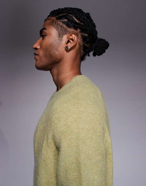 ASOS DESIGN – Flauschiger Oversize-Strickpullover in Salbeigrün mit Rundhalsausschnitt, 4 von 5
