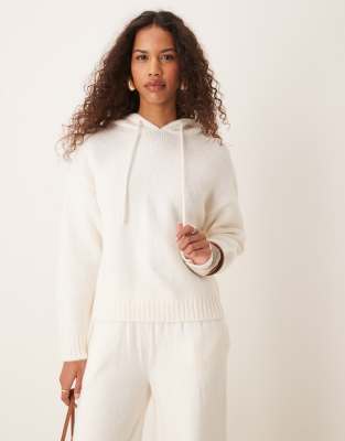 ASOS DESIGN - Flauschiger Strick-Kapuzenpullover in Ecru, Kombiteil-Weiß