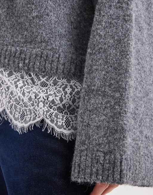 ASOS DESIGN – Flauschiger Strickpullover in Anthrazit mit weiten Ärmeln und Spitzensaum, 4 von 4