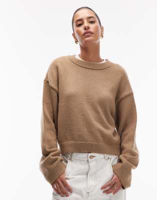 ASOS DESIGN - Flauschiger Strickpullover in Braun mit weiten Ärmeln-Brown