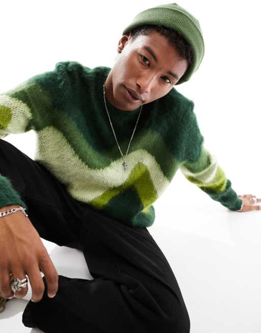 ASOS DESIGN – Flauschiger Strickpullover in Grün mit Wellenmuster