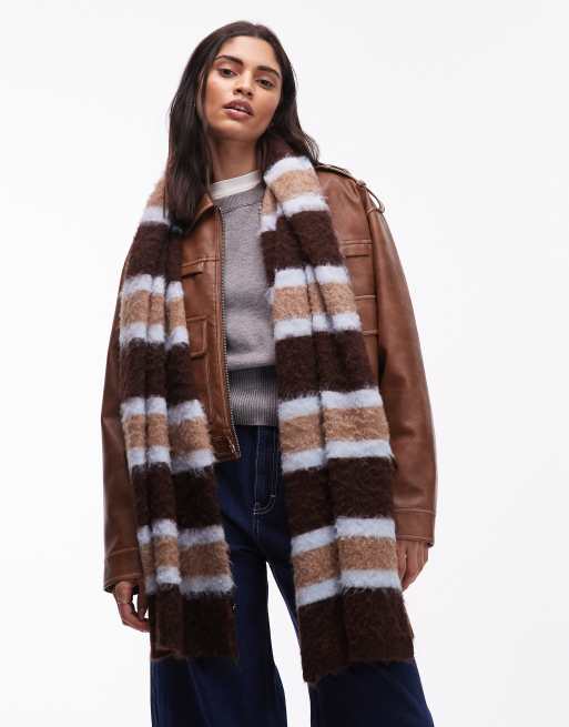 ASOS DESIGN – Flauschiger Strickschal in Braun mit Wollanteil und Streifen, 3 von 3
