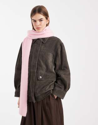 ASOS DESIGN - Flauschiger Strickschal in Rosa mit Wollanteil-Lila