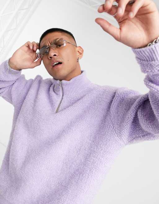 ASOS DESIGN – Flauschiger, strukturierter Strickpullover mit kurzem Reißverschluss