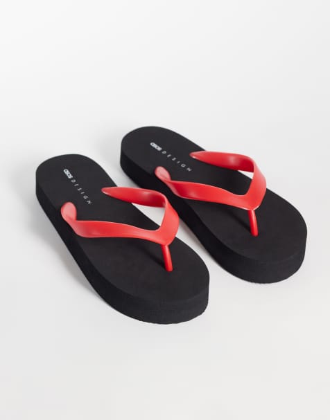 ASOS DESIGN – Flavio – Svarta och röda flip flops - view 1