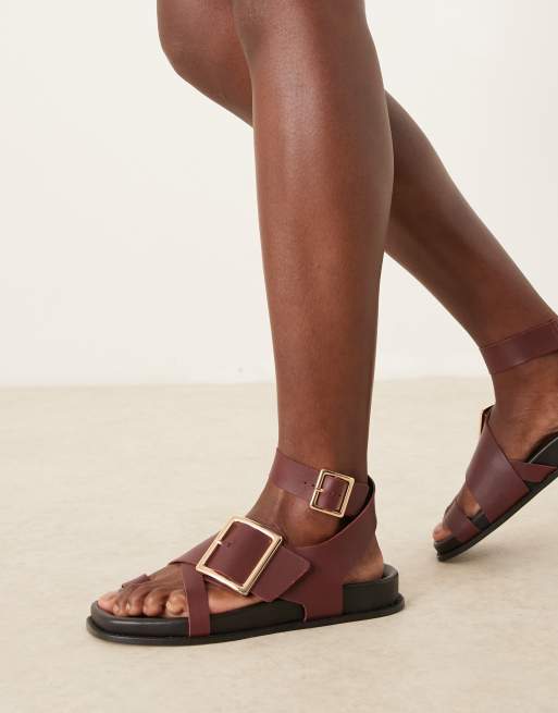 ASOS DESIGN - Flawless - Bordeaux fodformede sandaler med tårem i læder, 2 af 4
