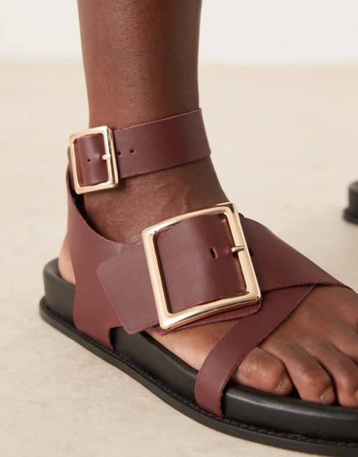ASOS DESIGN - Flawless - Bordeaux fodformede sandaler med tårem i læder, 4 af 4