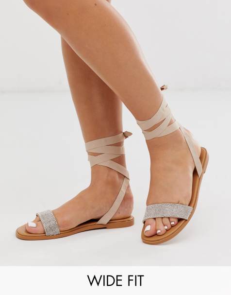 ASOS Design - Flawless - Sandales ornées pointure large avec liens à nouer à la cheville