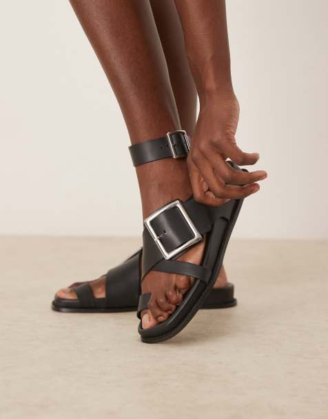 ASOS DESIGN - Flawless - Sandali infra-alluce bassi con plantare in pelle nera - view 1